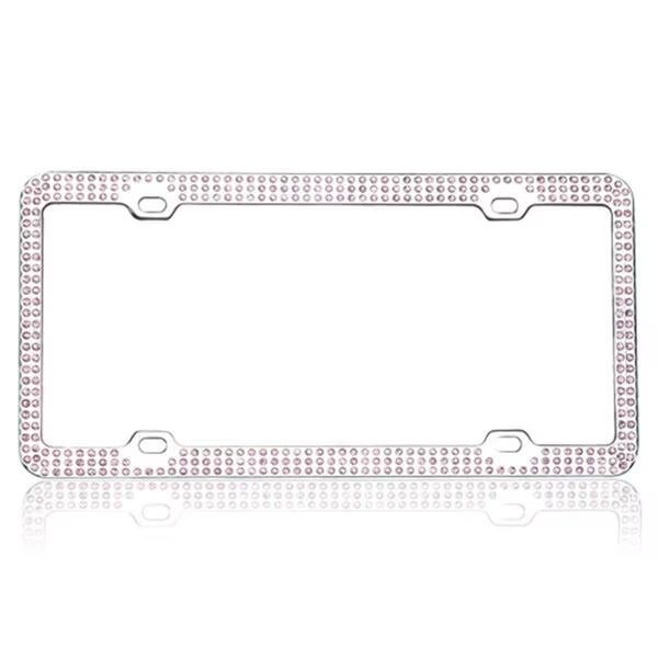 Pink Crystals Chrome Coating Metal License Plate Frame with Triple Row Crystals, Valor, Mfr#: LPF2CC003PNK