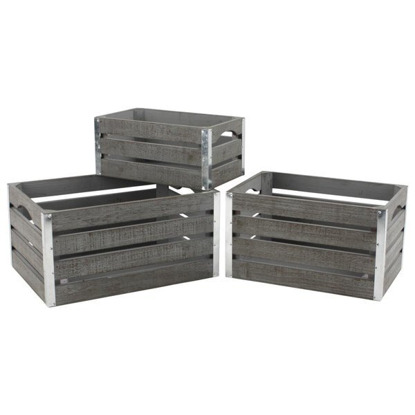 8113-S3 Gray-wash Wood Crates, Set of 3 - Medium, Hearthstone Furniture, Mfr#: HE2681550