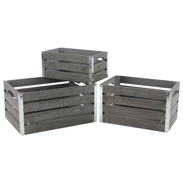 Wald Imports 8113-S3 Gray-wash Wood Crates; Set of 3 - Medium, Wald Imports, Mfr#: 8113/S3