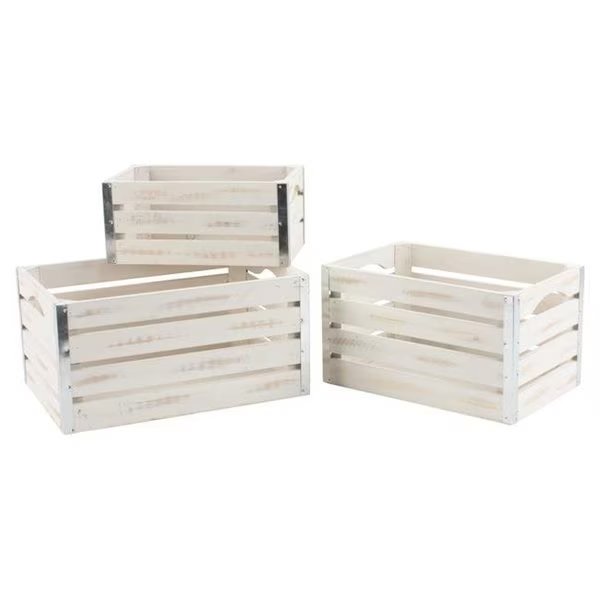 Wald Imports 8116-S3 Medium Whitewash Wood Crates; Set of 3, Wald Imports, Mfr#: 8116/S3