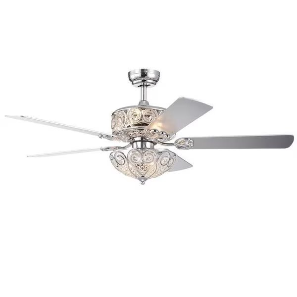 Warehouse of Tiffany CFL-8370REMO-CH 52 in. Catalina 5-Blade Crystal Ceiling Fan; Chrome, Warehouse Of Tiffany, Mfr#: CFL-8370REMO/CH