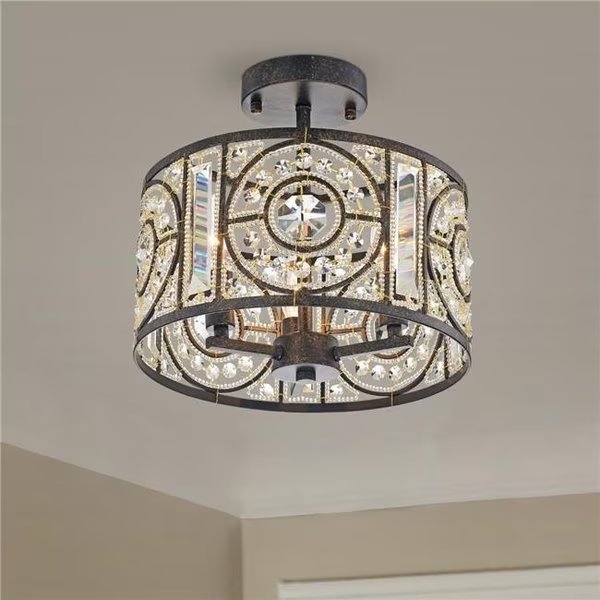 Warehouse of Tiffany IMC79F-3AB Mika Bronze 3-Light Semi-Flushmount, Warehouse Of Tiffany, Mfr#: IMC79F/3AB