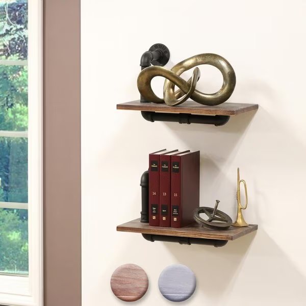 Dupliro Paired Weathered Wood & Black Pipe Wall Shelves- Brown, Warehouse Of Tiffany, Mfr#: 45-X2 BROWN