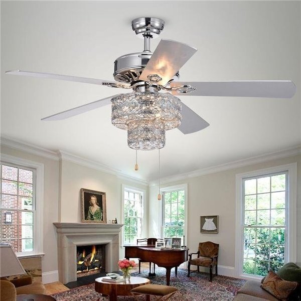 Warehouse of Tiffany CFL-8355CH 52 in. Shang 6-Light Indoor Hand Pull Chain Ceiling Fan; Chrome, Warehouse Of Tiffany, Mfr#: CFL-8355CH