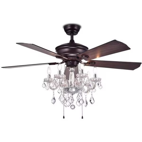 Warehouse of Tiffany CFL-8213AB 52 in. Havorand 5-Light Indoor Hand Pull Chain Ceiling Fan; Bronze, Warehouse Of Tiffany, Mfr#: CFL-8213AB