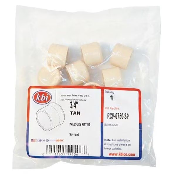 Kbi RCP-0750-SP CPVC Cap  0.75 in. Slip - Bag of 10, Kbi, Mfr#: 4486668