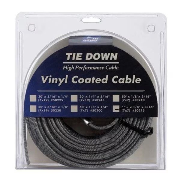 Tie Down Eng 50215 Pre- Cut Vinyl Coated Cable  100 ft., Tie Down Engineering, Mfr#: 5391743
