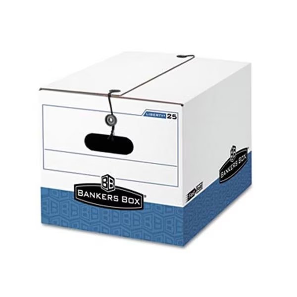 Bankers Box 00025 Liberty Max Strength Storage Box- Letter/Legal- White/Blue 12/Ctn, Bankers Box, Mfr#: 25