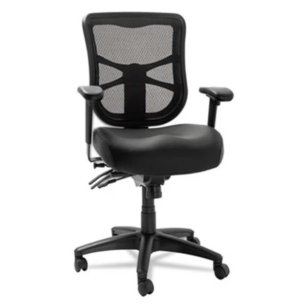 Elusion Series Mesh Mid-Back Multifunction Chair, Black Leather, Finefabrics, Mfr#: FI39216