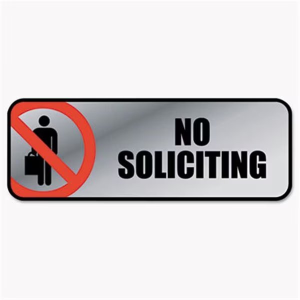 Cosco 098208 Brushed Metal Office Sign  No Soliciting  9 x 3  Silver-Red, Cosco, Mfr#: 98208