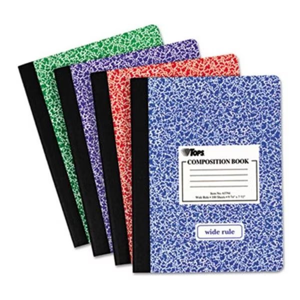 Tops 63794 Composition Book with Hard Cover  Wide Rule  9.75 x 7.5  White  100 Sheets-Pad, Tops, Mfr#: 63794