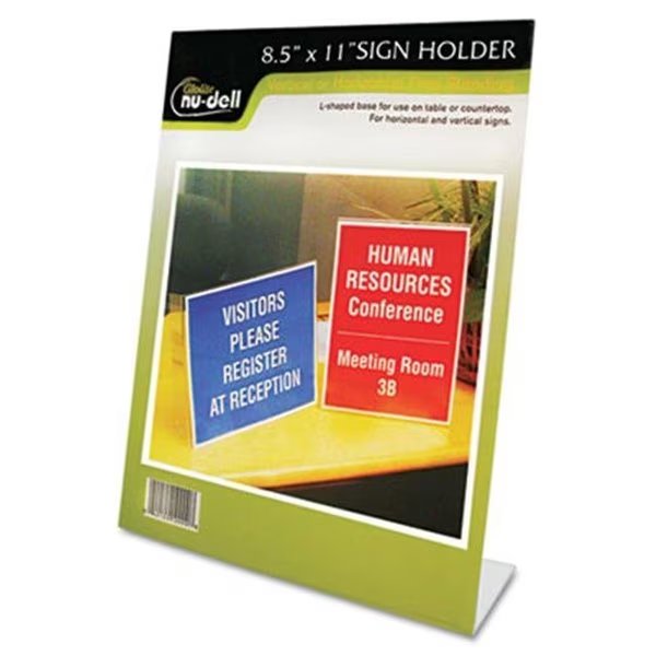 Nu-Dell 35485Z Clear Plastic Sign Holder  Stand-Up  Slanted  8 1/2 x 11, Nudell, Mfr#: 35485Z