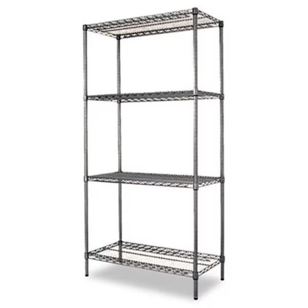 Alera SW503618BA Industrial Wire Shelving Starter Kit  Four Shelves  36w x 18d x 72h  Black, Alera, Mfr#: SW503618BA