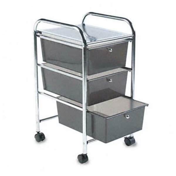 Portable Three-Drawer Organizer Chrome Metal Frame/Smoke Drawers, Workstationpro, Mfr#: TH40495