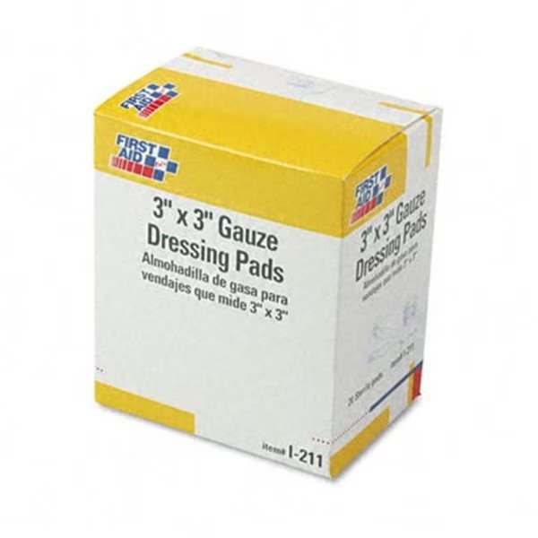 First Aid I211 Gauze Dressing Pads  3 x3  10/box, First Aid, Mfr#: I211