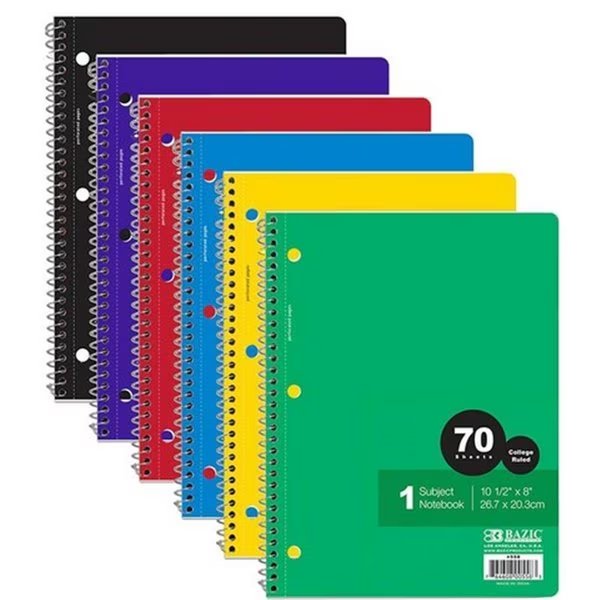 Bazic 558    C/R 70 Ct. 1-Subject Spiral Notebook Case of 24, Bazic Products, Mfr#: 558