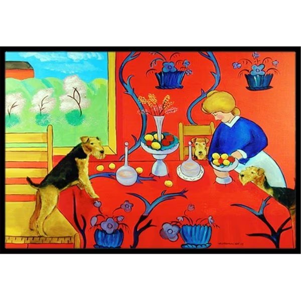 Airedale Terrier with lady in the kitchen Indoor Or Outdoor Mat - 18 x 27 in., Beyondbasketball, Mfr#: BE2549377