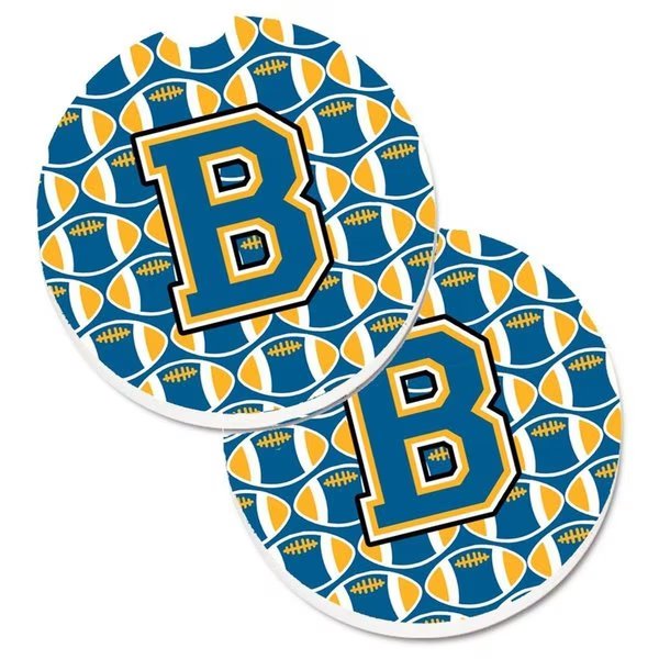 Letter B Football Blue and Gold Set of 2 Cup Holder Car Coaster, Carolines Treasures, Mfr#: CJ1077-BCARC