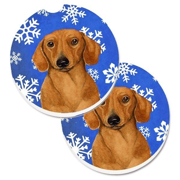 Dachshund Winter Snowflakes Holiday Set of 2 Cup Holder Car Coaster, Carolines Treasures, Mfr#: LH9267CARC