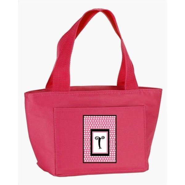 Carolines Treasures CJ1001-T-PK-8808 Monogram Letter T - Pink Black Polka Dots Lunch Bag or Doggie Bag, Carolines Treasures, Mfr#: CJ1001-T-PK-8808