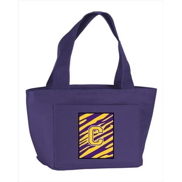 Monogram Letter C - Tiger Stripe; Purple Insulated Cooler Lunch Bag, Beyondbasketball, Mfr#: BE892933