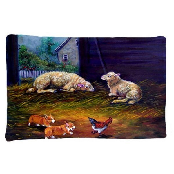Corgi Chaos In The Barn With Sheep Fabric Standard Pillowcase, Micasa, Mfr#: MI55635