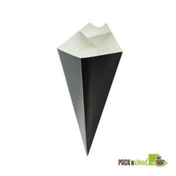 Black Cone with Built-In Sauce Cup - 8.94 in., Packnwood, Mfr#: 210CONFR2BLK