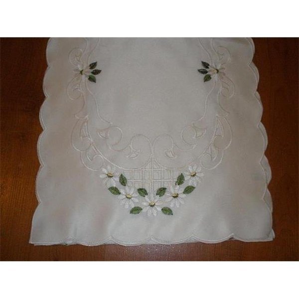 Tapestry Trading ZC0800296-1436 14 x 36 in. Embroidered Daisies And Lacy Cutwork Table Runner, Tapestry Trading, Mfr#: ZC0800296/1436