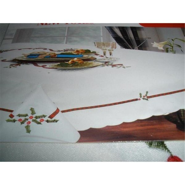 ZC09008-60102 60 x 102 in. Embroidered Christmas Ribbon Cutwork Table Cloth, Fastfood, Mfr#: FA2570281