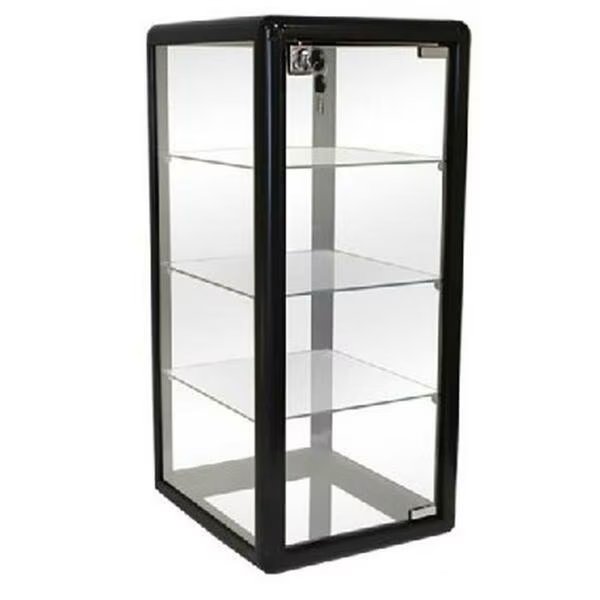 14 x 27 in. Glass Countertop Showcase Tower Display Case, Black, Amko, Mfr#: F-1302-B