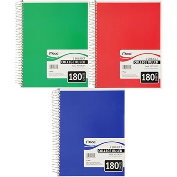 Mead Products MEA05682 Spiral 5 Subject Notebook Cr 180 Ct, Mead Products, Mfr#: MEA05682