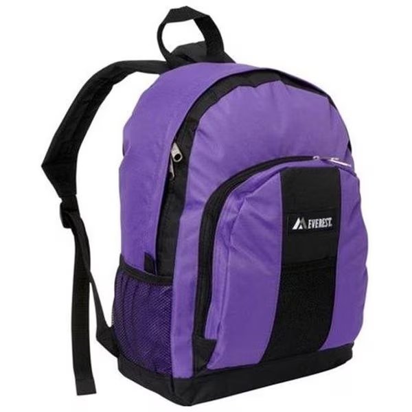 Everest BP2072-DPL-BK Backpack with Front & Side Pockets - Dark Purple-Black, Everest, Mfr#: BP2072-DPL/BK