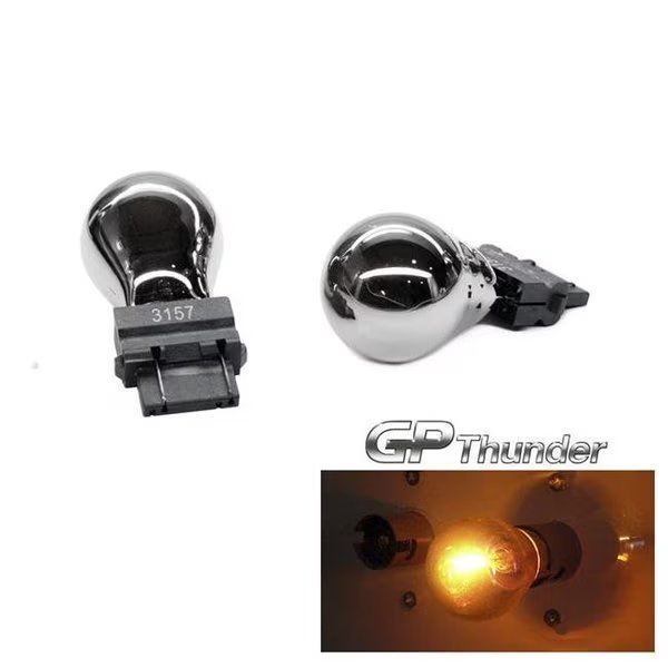 GP-Thunder GP-3157-CA Silver Stealth Chrome Amber Light Bulbs Turn Signal Back Up Reverse Tail, Gp-Thunder, Mfr#: GP-3157-CA