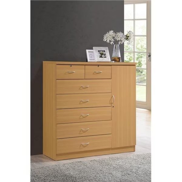Hodedah Hi71Dr Beech 7 Drawer Jumbo Chest with Additional Door, Hodedah, Mfr#: Hi71Dr Beech