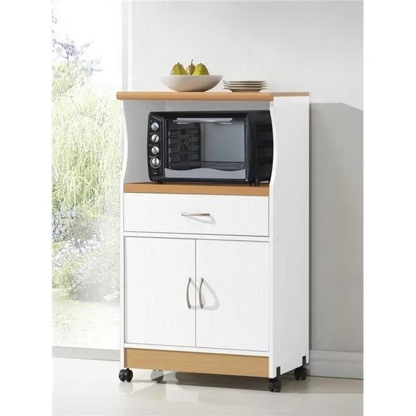 Hodedah Hik77 White adjustable shelf wheeled Microwave Cart, Hodedah, Mfr#: Hik77 White
