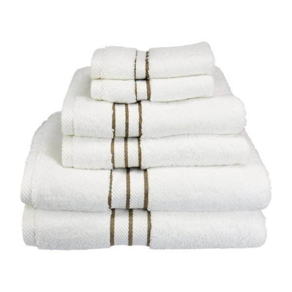Superior 900GSM-H 6PC SET LA 900 Gsm Egyptian Cotton Towel Set - White With Latte Border; 6 Pieces, Superior, Mfr#: 900GSM(H) 6PC SET LA