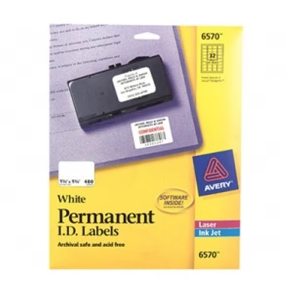 Avery Dennison Permanent I.D. Labels 1.25 Inch x 1.75 Inch 480 Label Multipurpose Label 6570, Avery Dennison, Mfr#: 6570