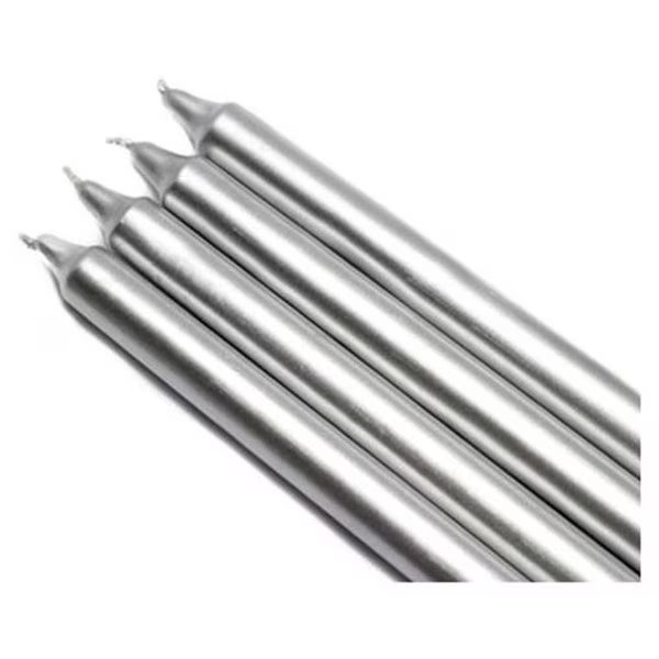 Zest Candle CEZ-104 10 in. Metallic Silver Straight Taper Candles -1 Dozen, Zest Candle, Mfr#: CEZ-104