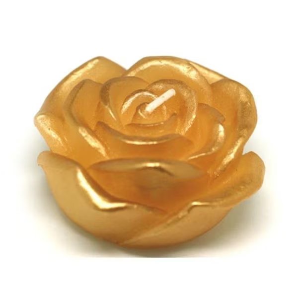 Zest Candle CFZ-101 3 in. Metallic Gold Rose Floating Candles -12pc-Box, Zest Candle, Mfr#: CFZ-101