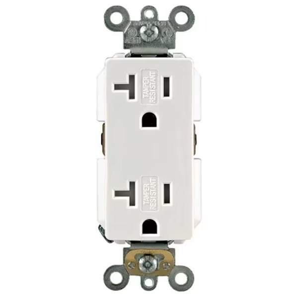 White 20 Amp Decora Plus Duplex Receptacle, Ezgeneration, Mfr#: EZ82180