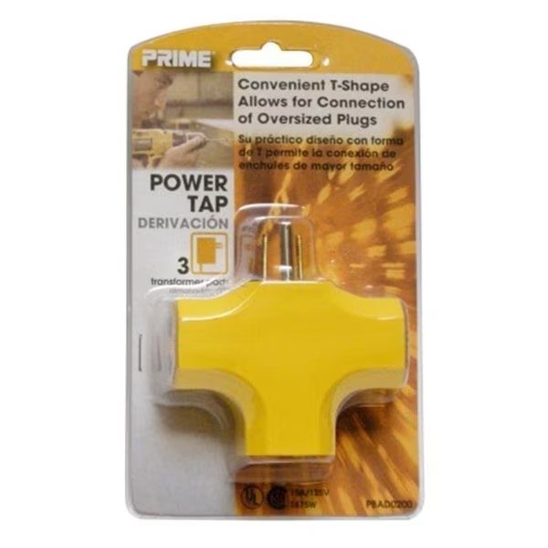 Prime PBAD0200 3 Outlet 90 Yellow Adapter, Prime, Mfr#: PBAD0200