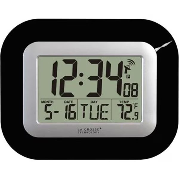 La Crosse Technology WT-8005U-B Atomic Digital Wall Clock with IN Temp and Date-Black, La Crosse Technology, Mfr#: 6168850