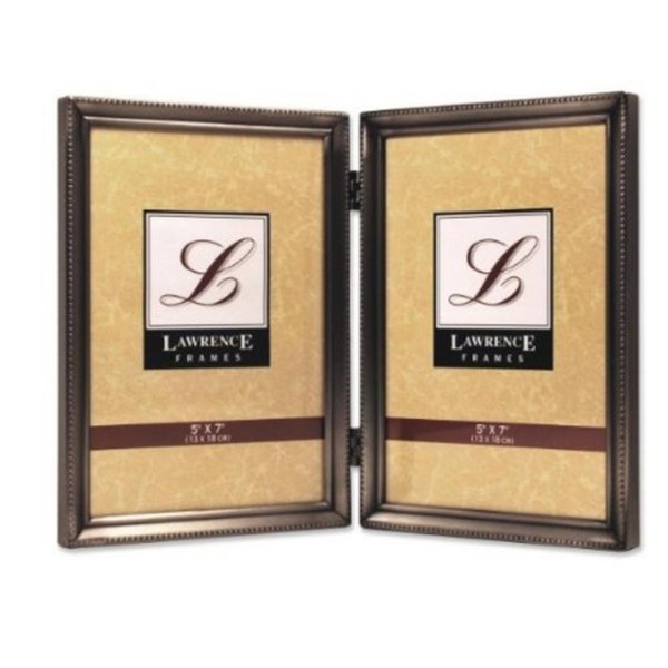 Antique Pewter 5x7 Hinged Double Picture Frame - Bead Border Design, Blueprints, Mfr#: BL24924