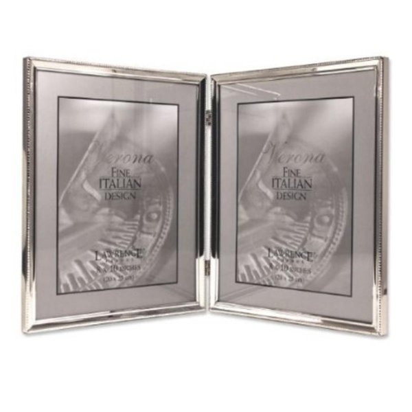 Polished Silver Plate 8x10 Hinged Double Picture Frame Bead Border Design, Blueprints, Mfr#: BL92426