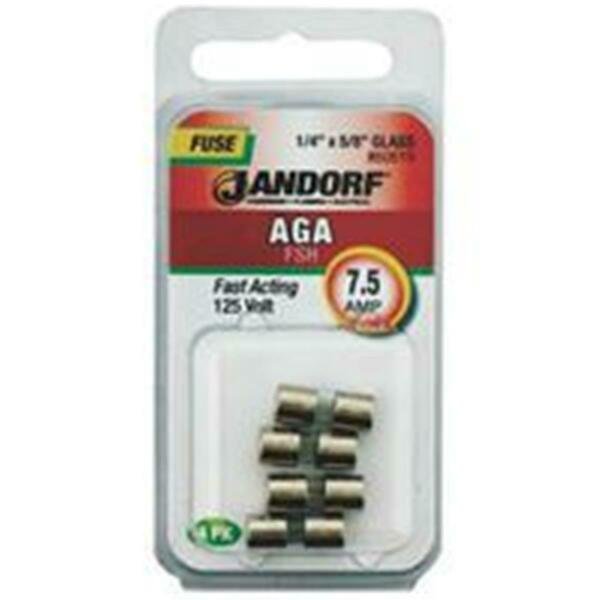 UL Class Fuse, AGA Series, Fast-Acting, 7.5A, 125V AC, Jandorf, Mfr#: 3397759
