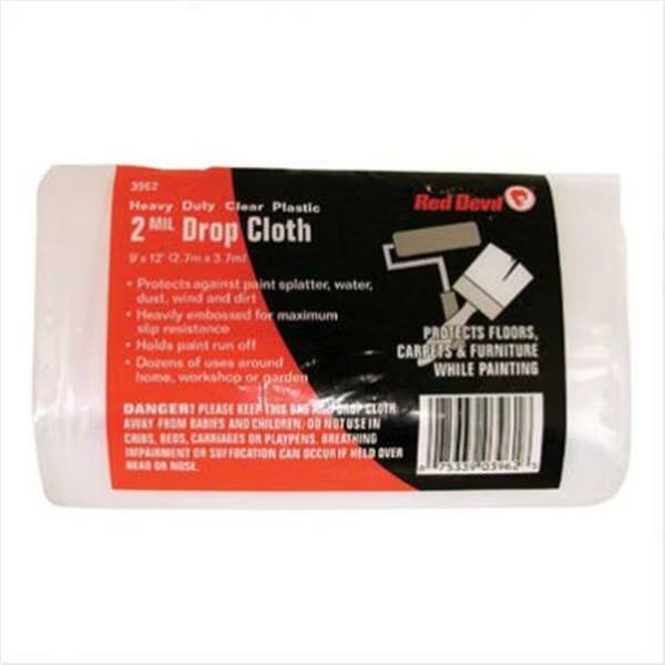 2-Mil. 9'X12' Plastic Drop Cloth, Red Devil, Mfr#: 630-3962