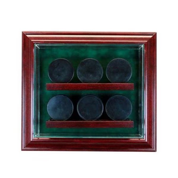 Perfect Cases PC-6PCKCB-C 6 Hockey Puck Cabinet Style Display Case; Cherry, Perfect Cases, Mfr#: PC-6PCKCB-C