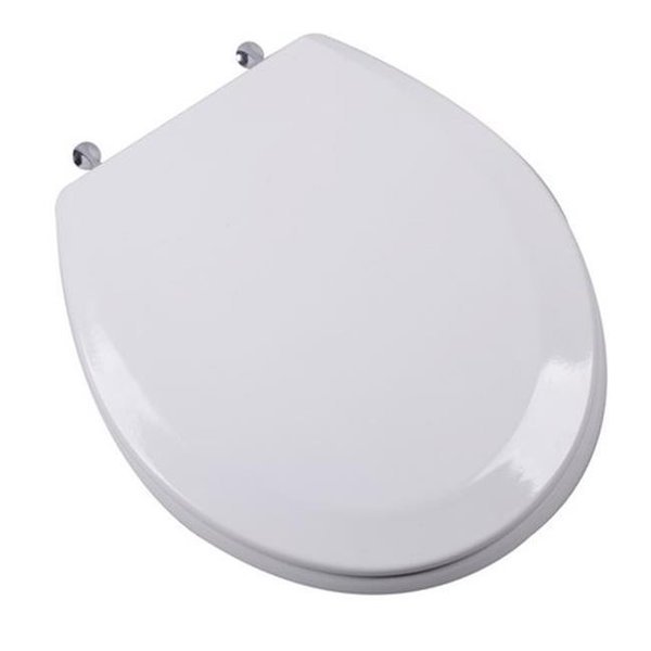 Plumbing Technologies 1F1R6-00CH Premium Molded Round Front Wood Toilet Seat with Chrome Metal Hinges; White, Plumbing Technologies, Mfr#: 1F1R6-00CH