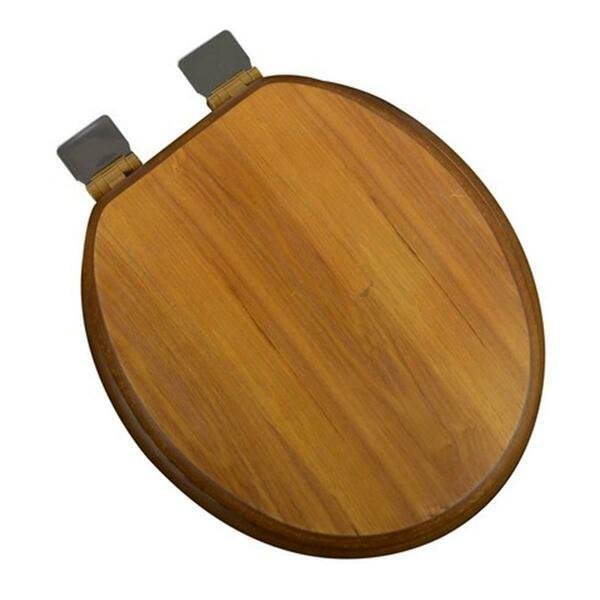 Decorative Wood Round Front Toilet Seat With Chrome Hinges- Light Oak, Plumbing Technologies, Mfr#: 5F1R1-17CH