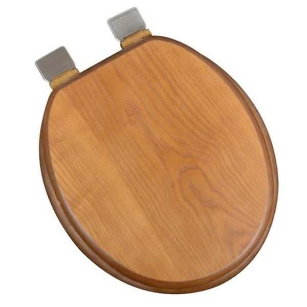 Plumbing Technologies 5F1R1-18BN Decorative Wood Round Front Toilet Seat with Brushed Nickel Hinges; Dark Brown Oak, Plumbing Technologies, Mfr#: 5F1R1-18BN